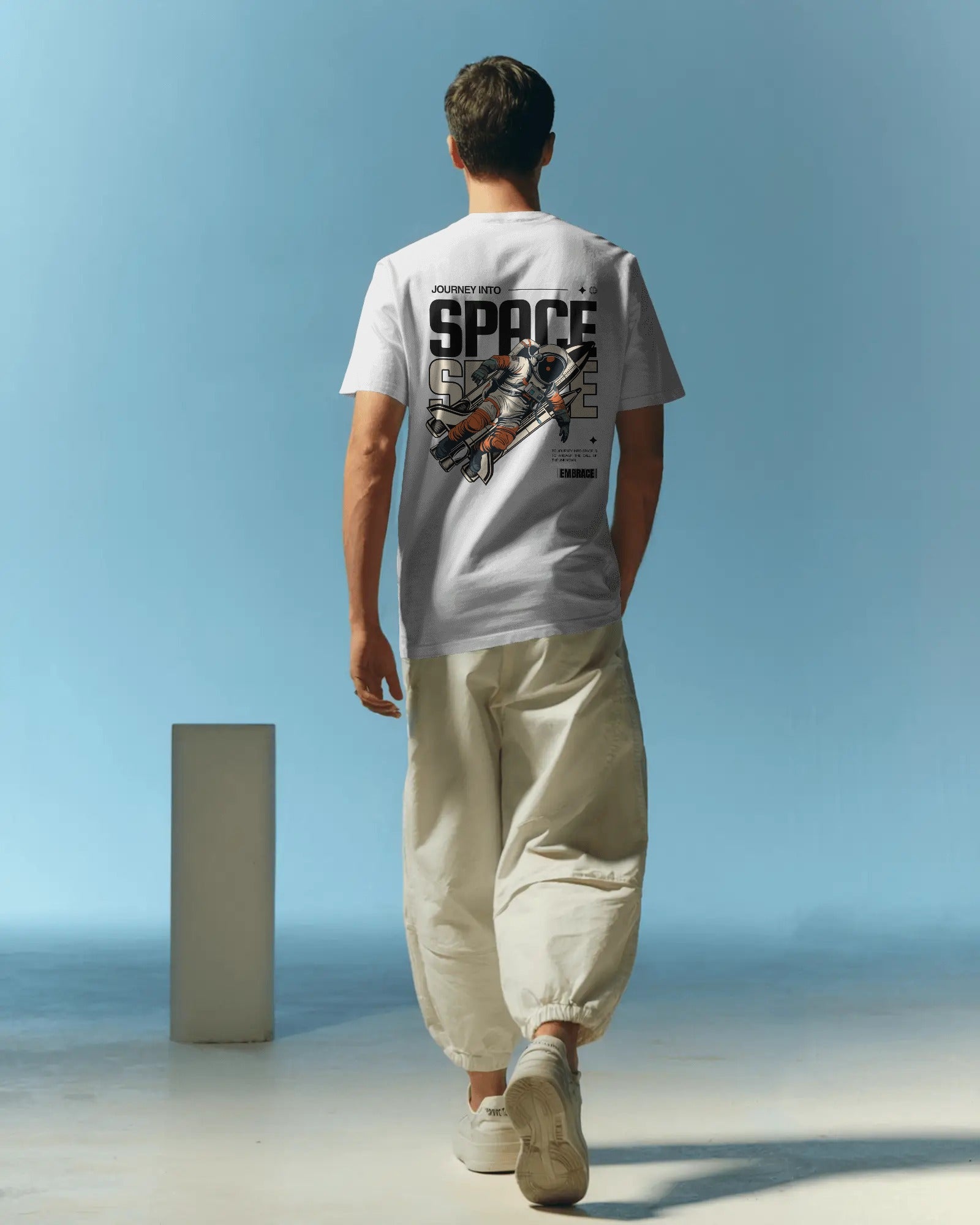 Journey Into Space Oversized Unisex White Tshirt